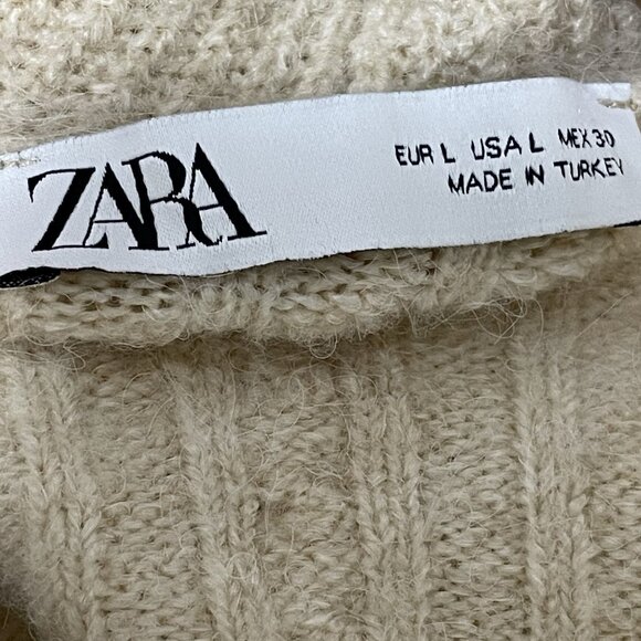 Zara Beige Knit Oversized Boxy Pullover Side Slits Sweater Size Large L - Picture 3 of 14